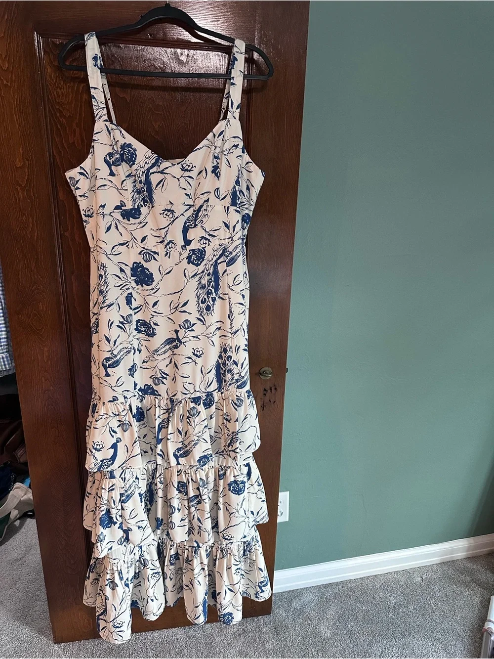 Abercrombie & Fitch White Maxi Dress with Blue Floral Print